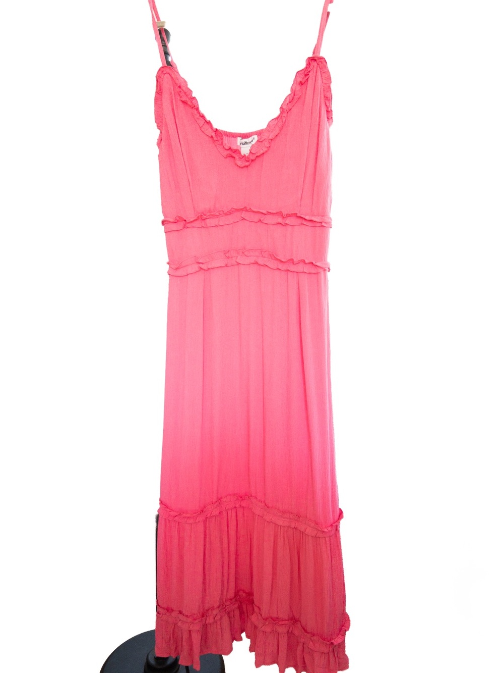 Charlotte Russe Pink Ruffle Maxi Dress XL Boho Tiered Adjustable Straps NWT